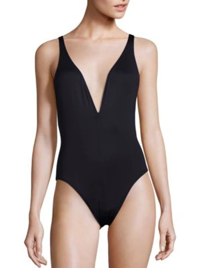 Proenza Schouler Deep V-neck Maillot One-piece Swimsuit, Black