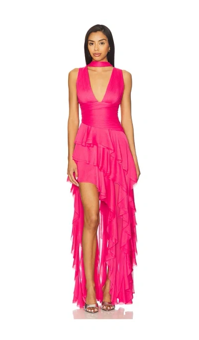 Alice And Olivia Alice + Olivia Holly Ruffle Asymmetric High-low Dress In Raspberry