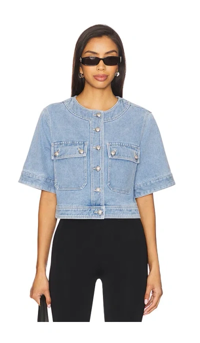 Veronica Beard Elias Short-sleeve Denim Jacket In Silverwood Blue