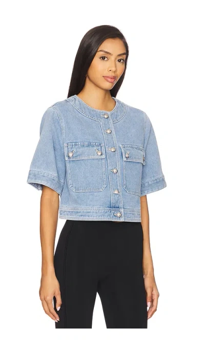 Veronica Beard Elias Short-sleeve Denim Jacket In Silverwood Blue