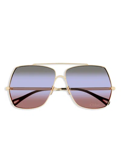 Chloé Square Metal Sunglasses Gradient Lenses