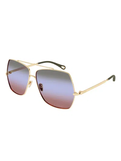 Chloé Square Metal Sunglasses Gradient Lenses