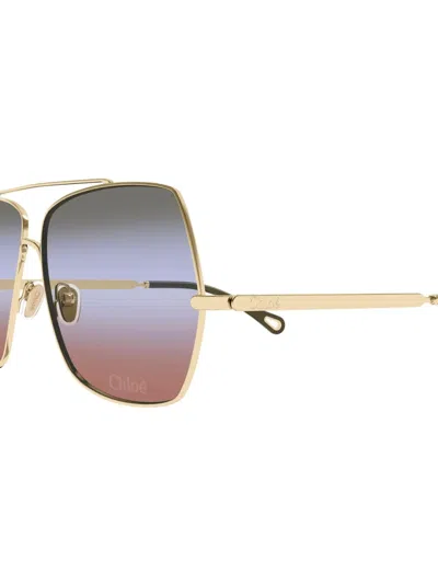 Chloé Square Metal Sunglasses Gradient Lenses