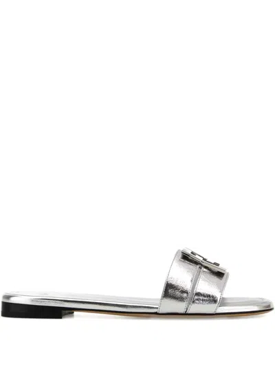 Fendi Ffold Metallic Leather Sandals In Silver