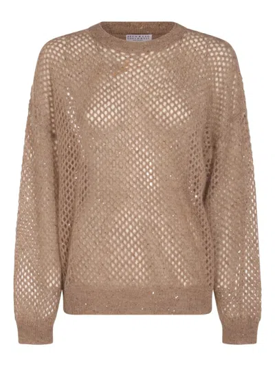 Brunello Cucinelli Net Sweater With Crew Neck And Open-knit Design