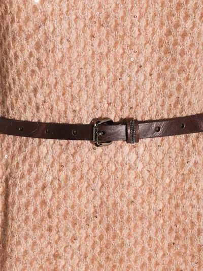 Brunello Cucinelli Hazelnut Color Midi Dress With Waist Belt