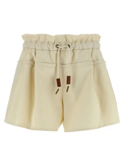 Moncler Relaxed Fit Bermuda Shorts With Elastic Waistband In Neutral