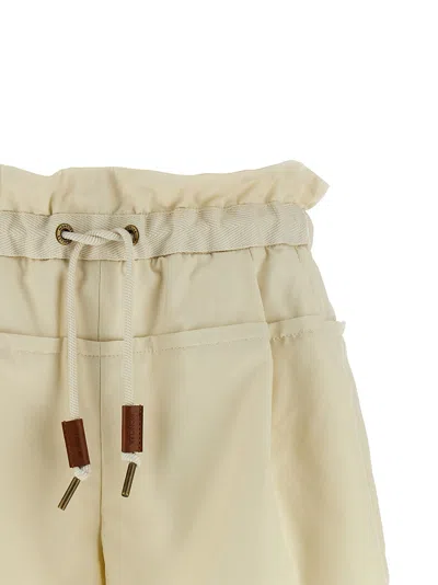 Moncler Relaxed Fit Bermuda Shorts With Elastic Waistband In Neutral