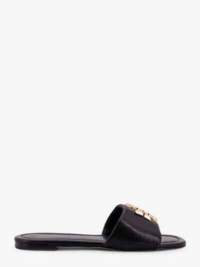 Tory Burch Open Toe Flat Sole Gold-tone Hardware In Black