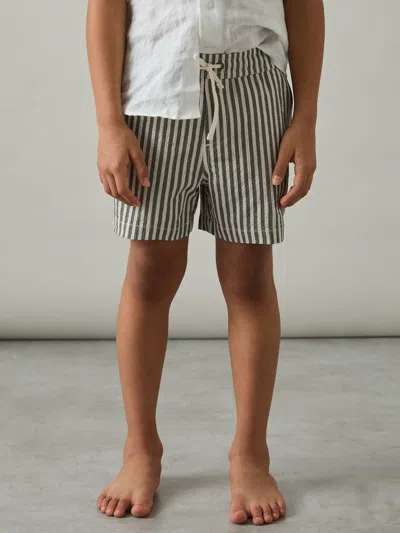 Reiss Sage/white Bay 9-13 Yrs Seersucker Striped Swim Shorts