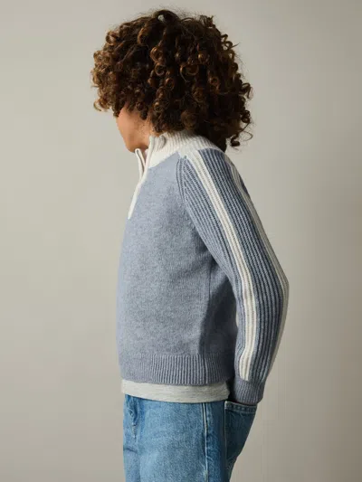 Reiss Blue/white Carnellis 9-13 Yrs Zipped Funnel-neck Jumper With Wool And Cotton
