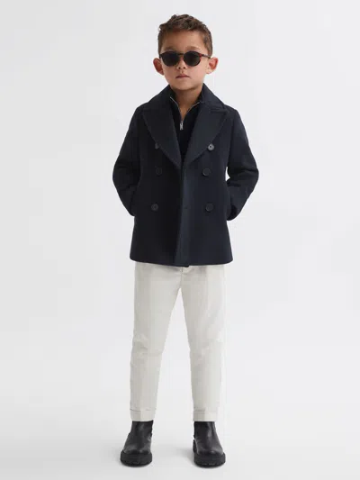 Reiss Navy 4-9 Yrs Wool Blend Twill Double Breasted Coat