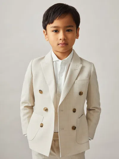 Reiss Stone Belmont 3-9 Yrs Double-breasted Textured Blazer With Wool