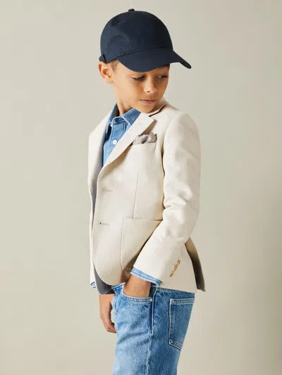 Reiss Stone Aphrodite 9-13 Yrs Slub Check Single Breasted Blazer