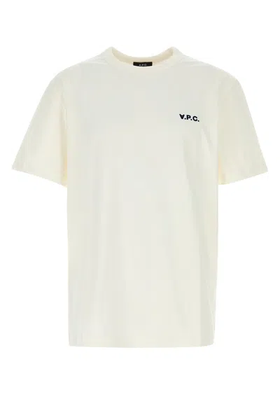 Apc A.p.c. Men White Crewneck T-shirt With Logo Embroidered On The Front In Cotton Man