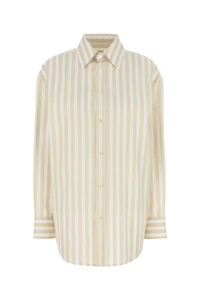 Saint Laurent Beige Striped Shirt In Neutral