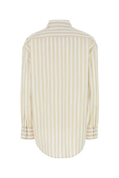 Saint Laurent Beige Striped Shirt In Neutral