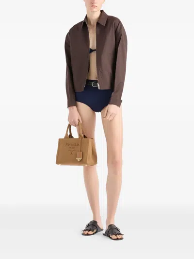 Prada Canvas Shoulder Bag Structured Shape Top Handles