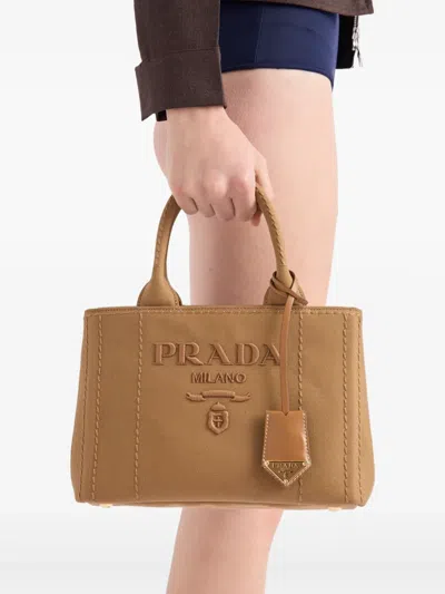 Prada Canvas Shoulder Bag Structured Shape Top Handles