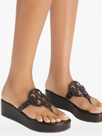 Tory Burch Wedge Thong Sandals Featuring Stud Detail