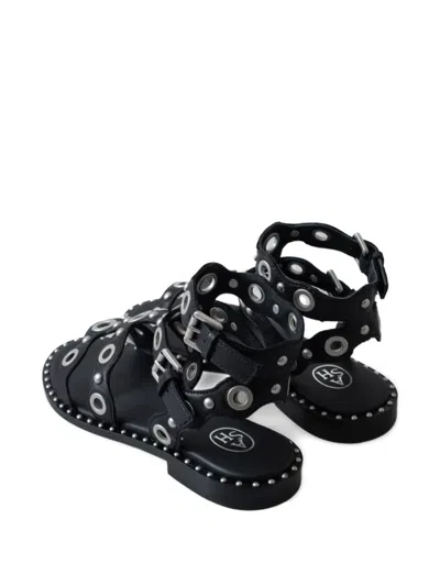 Ash Sandals With Circular Cutouts And Metallic Accents In Black