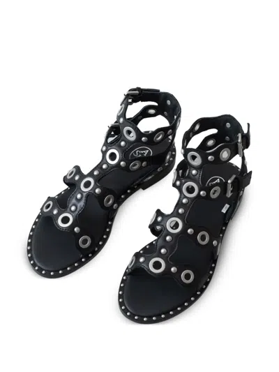 Ash Sandals With Circular Cutouts And Metallic Accents In Black