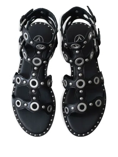 Ash Sandals With Circular Cutouts And Metallic Accents In Black