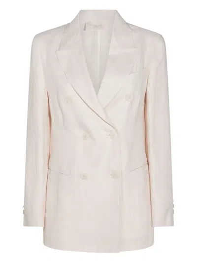 Montedoro White Linen Casual Jacket In Neutral