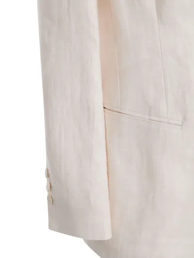 Montedoro White Linen Casual Jacket In Neutral