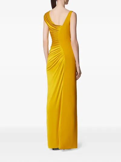 Versace Orange Sleeveless Long Dress With Medusa Plaque On The Front Draping In Yellow