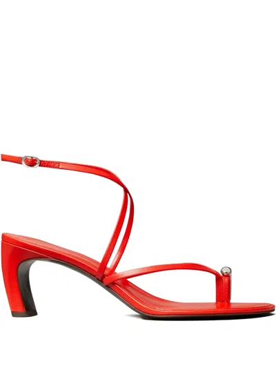 Tory Burch Pierced Multi-strap Heeled Sandal In Red