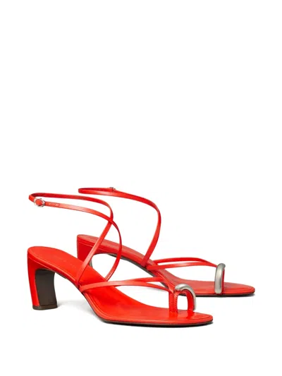 Tory Burch Pierced Multi-strap Heeled Sandal In Red