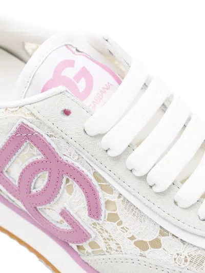 Dolce & Gabbana Dg Cushion Sneakers In Lace And Fabric In Multi