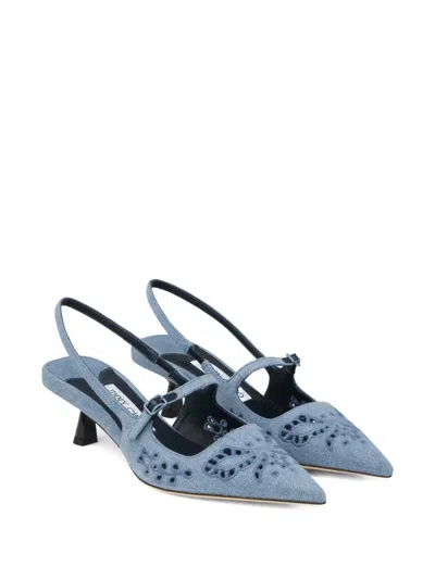 Jimmy Choo Didi 45 Embroidered Chambray Slingback Pumps In Blue