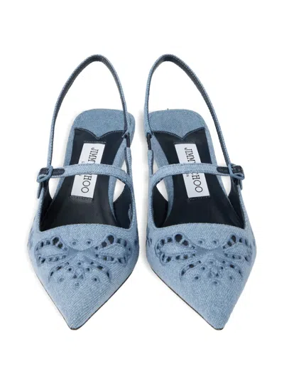 Jimmy Choo Didi 45 Embroidered Chambray Slingback Pumps In Blue