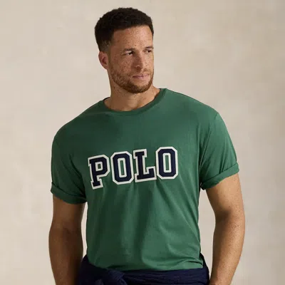 Polo Ralph Lauren Green Crewneck T-shirt With Logo Lettering On The Fornt And Pony Embroidery On The Front In Cotton M In Green