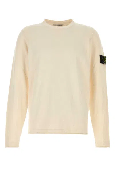 Stone Island Beige Crewneck Logo Sweater In Gold