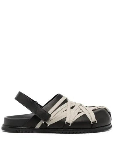 Rick Owens Crisscross Black Leather Sandals With Ankle Strap