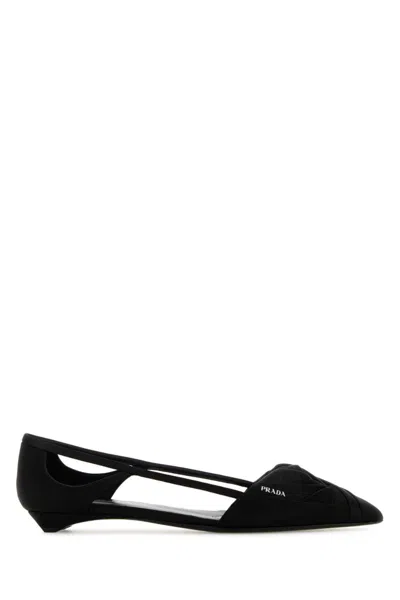 Prada Brushed Leather Cut-out Ballerinas Shoes In Black