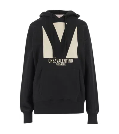 Valentino Garavani Cotton Hoodie With Print In Black