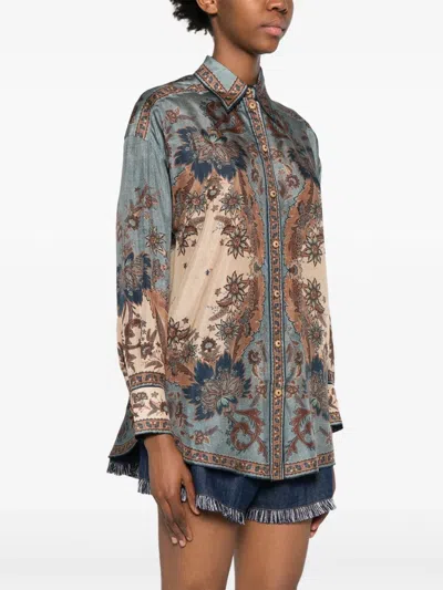 Zimmermann Ascension Silk Manstyle Shirt In Multi