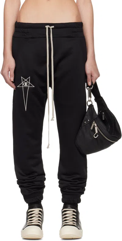 Rick Owens Black Champion Edition Joggers Sweatpants In Black