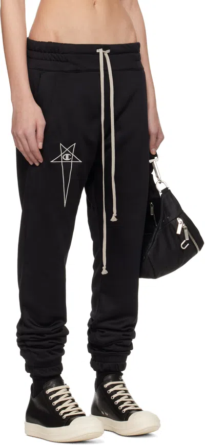 Rick Owens Black Champion Edition Joggers Sweatpants In Black
