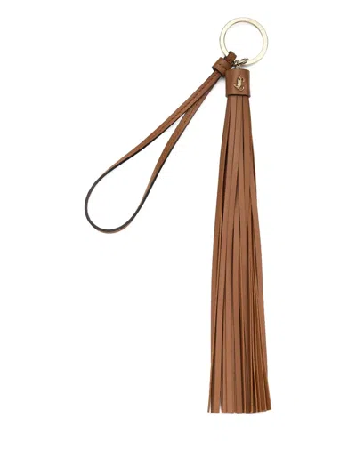 Jimmy Choo Tassel Leather Keyring Charm In Sand
