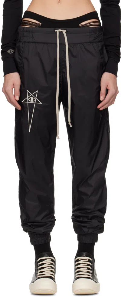 Rick Owens Black Champion Edition Joggers Sweatpants In Black