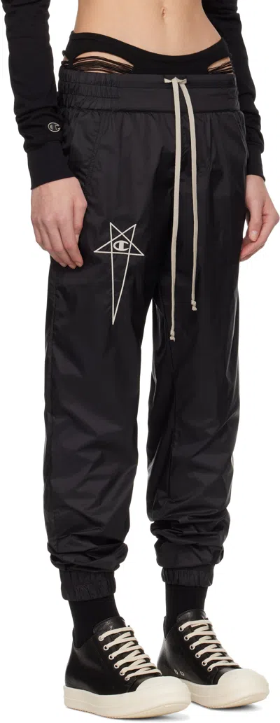 Rick Owens Black Champion Edition Joggers Sweatpants In Black
