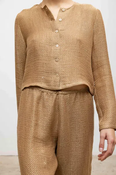 Leset Stella Crew Cardigan In Brown