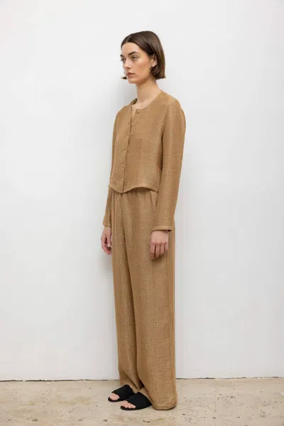 Leset Stella Crew Cardigan In Brown