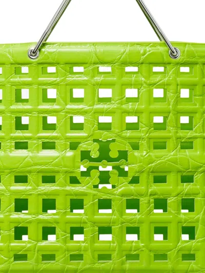 Tory Burch Ella Croc Embossed Leather Shopping Basket Tote In Green