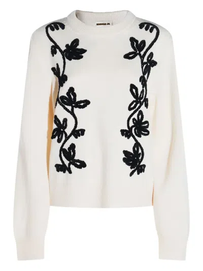 Jil Sander Embroidered Wool Jumper In Neutral